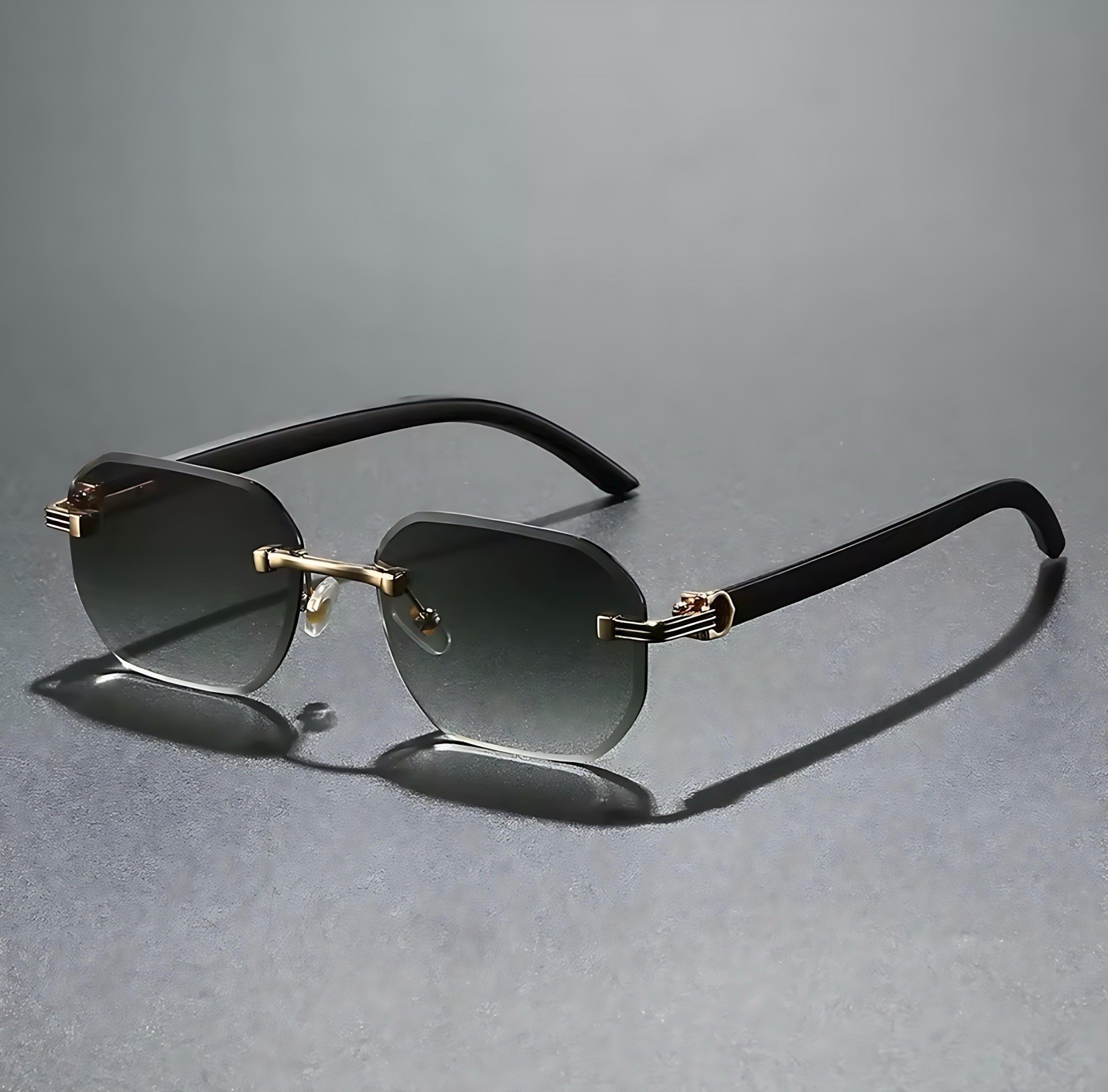 Rimless Green Gradient Sunglasses Luxury Gold Metal Frame Unisex 60mm