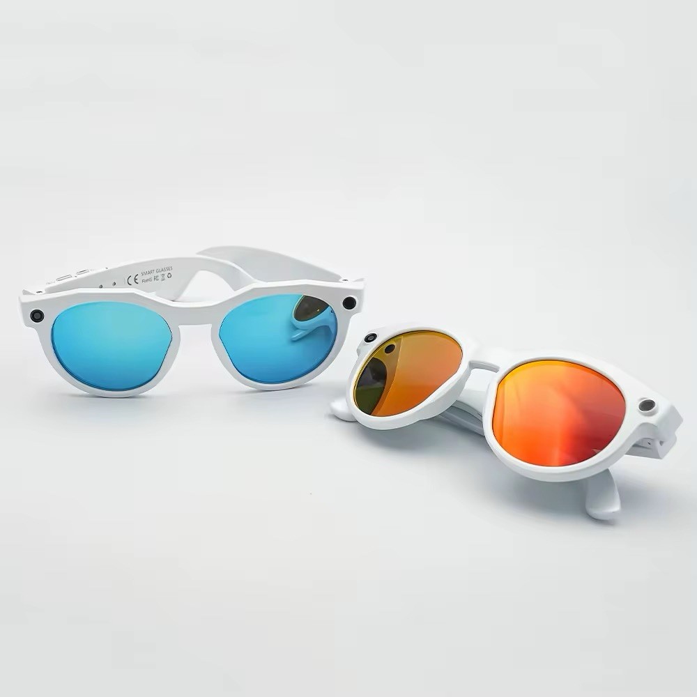 AI Smart Glasses White Frame w/ Ruby & Blue Lenses Oakley HSTN Prizm Alternative