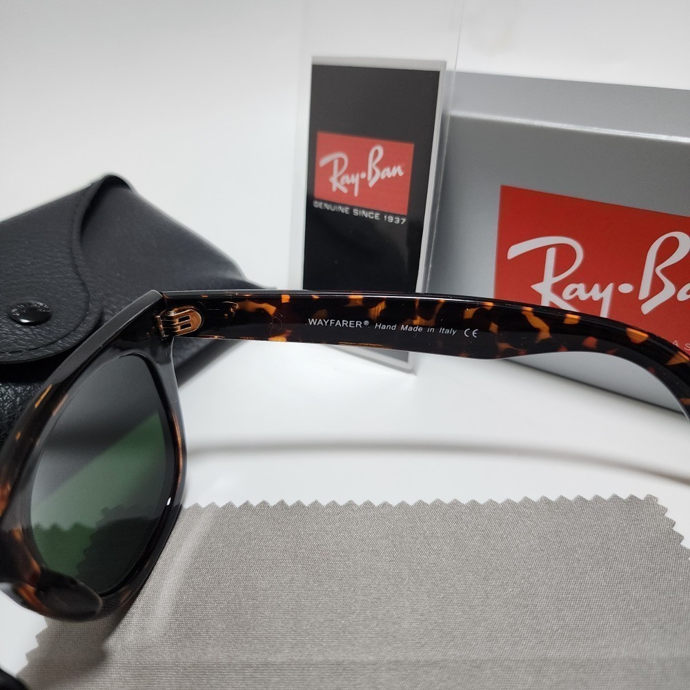 Ray-Ban RB2140 Wayfarer Classic Sunglasses Tortoise Brown Frame Glass Green Lens