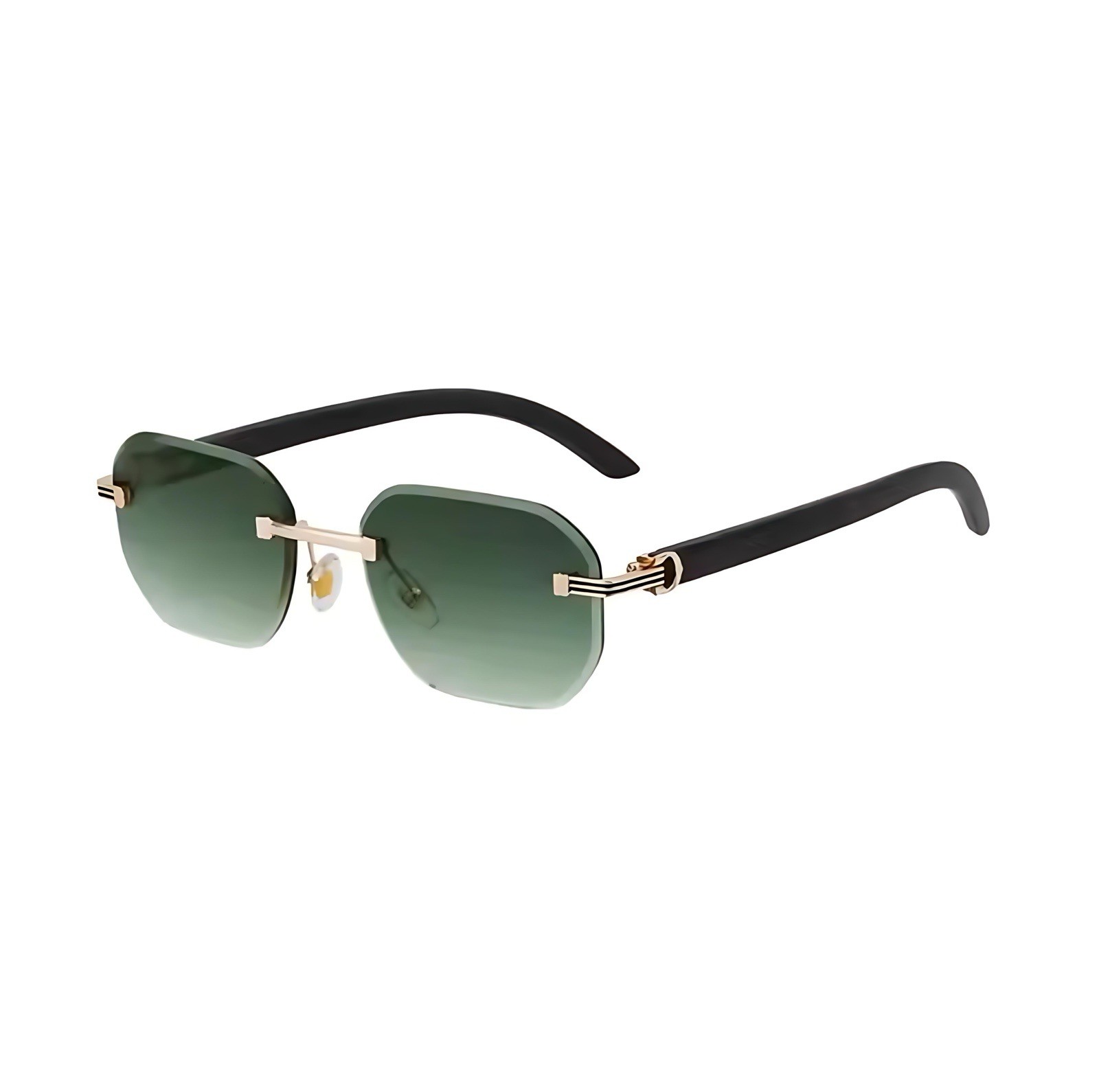 Rimless Green Gradient Sunglasses Luxury Gold Metal Frame Unisex 60mm