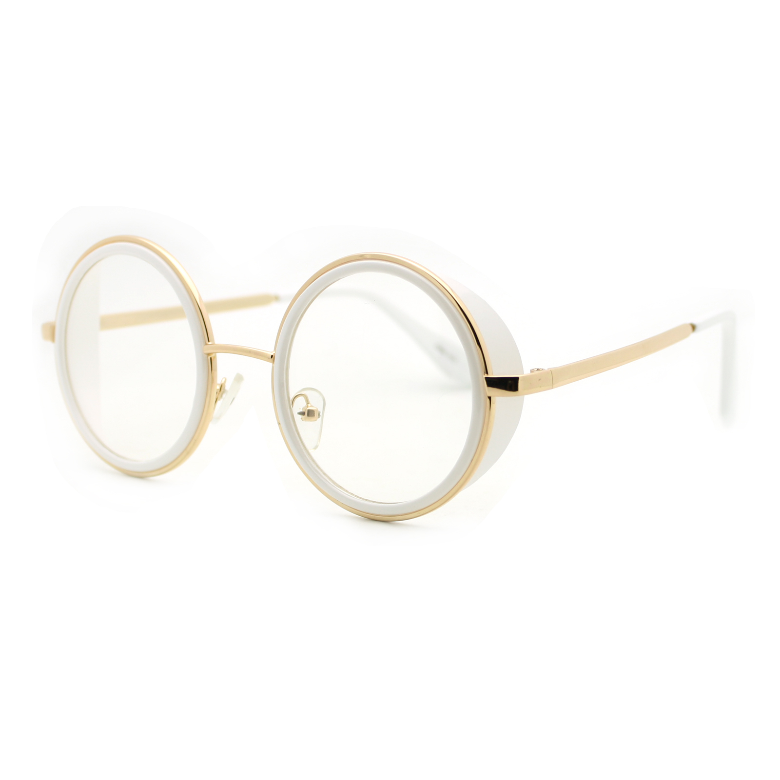 Double Rim Clear Lens Glasses Side Cover Round Circle Frame UV 400