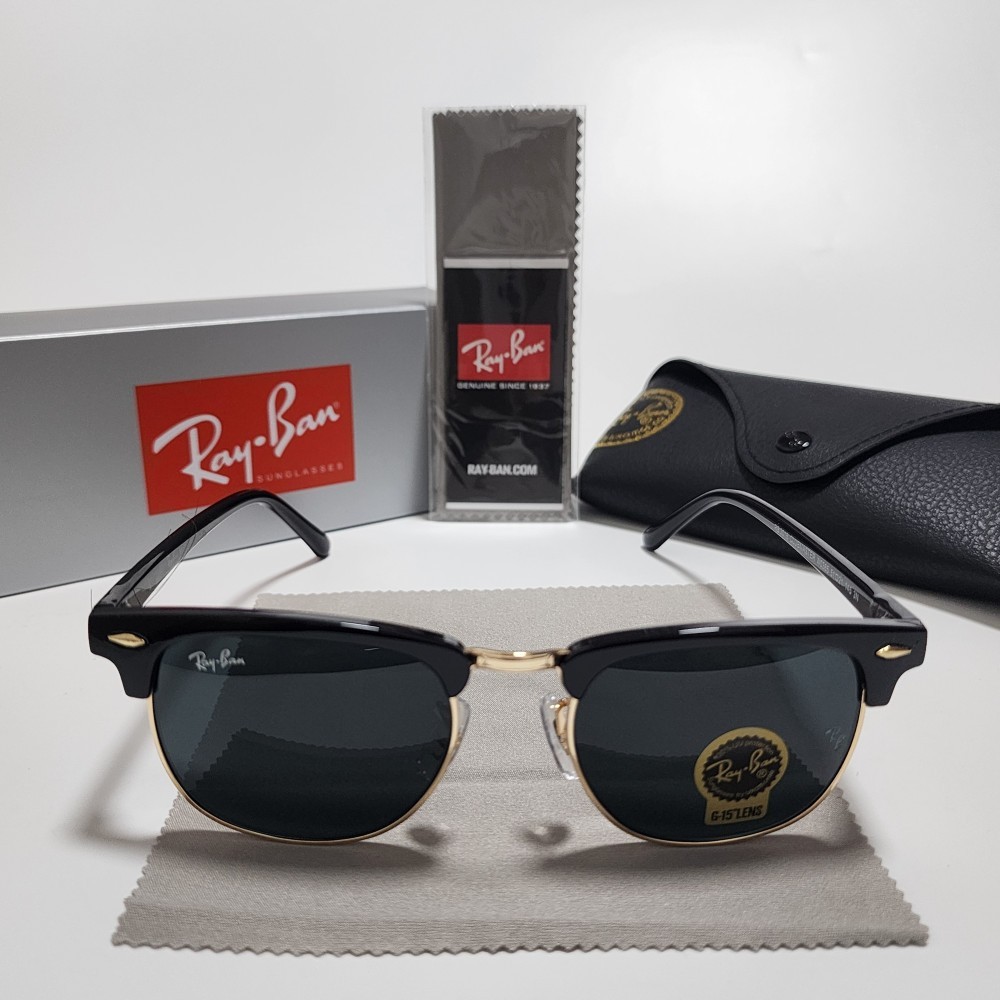 Ray-Ban RB3016 Sunglasses Clubmaster Classic Black Frame Glass Gray Lens 51 mm