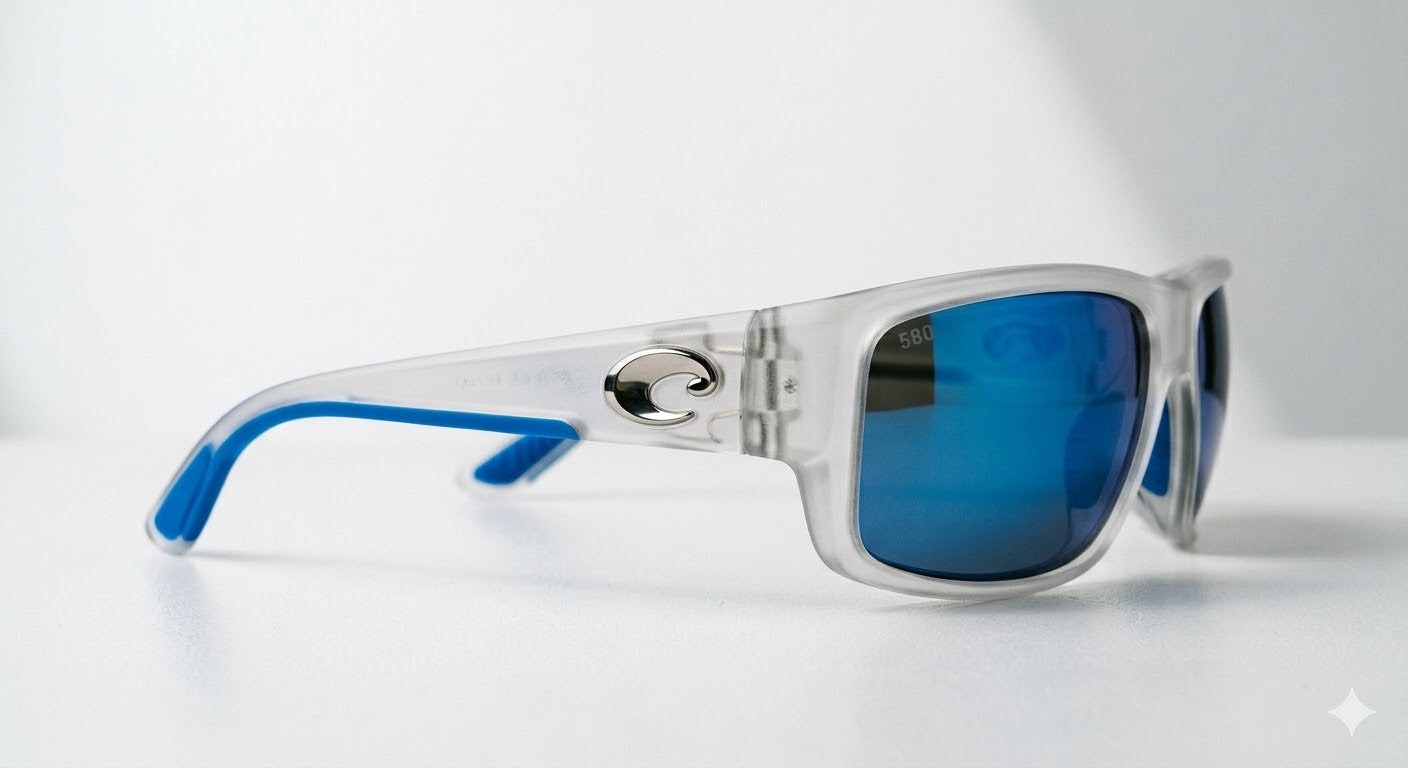 Costa Del Mar Fantail Matte Clear frame Blue mirror 580 glass lens