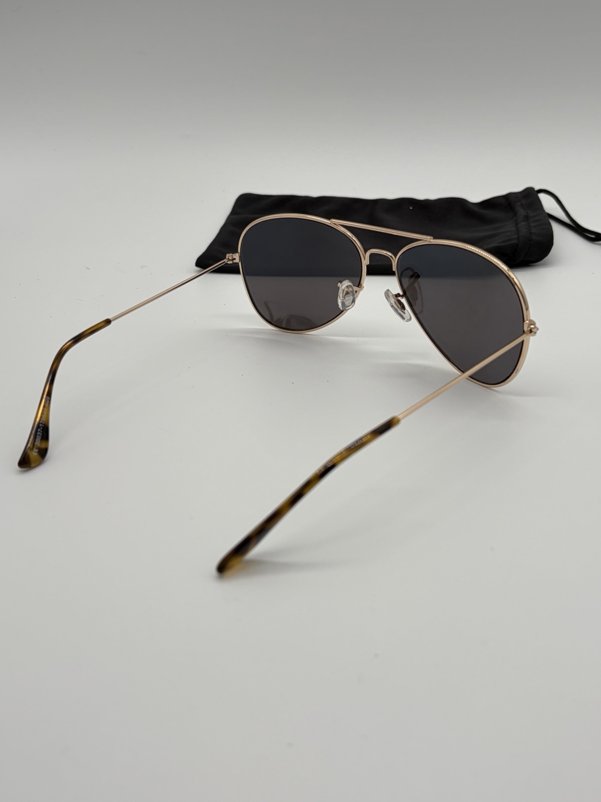 Women’s Aviator Sunglasses Gold Tone Tortoise Arms Dark Lens Double Bridge