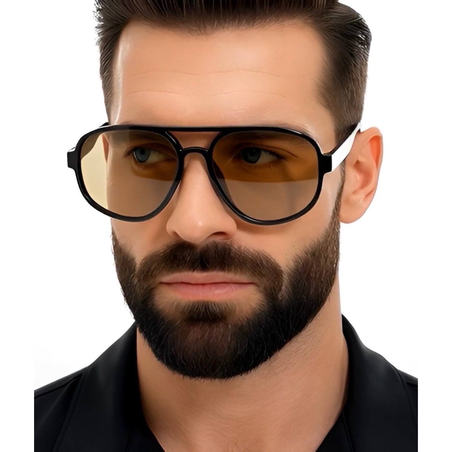 Men’s Sunglasses Designer Hip Hop Black Frame Champagne Lens Classic Pilot Style