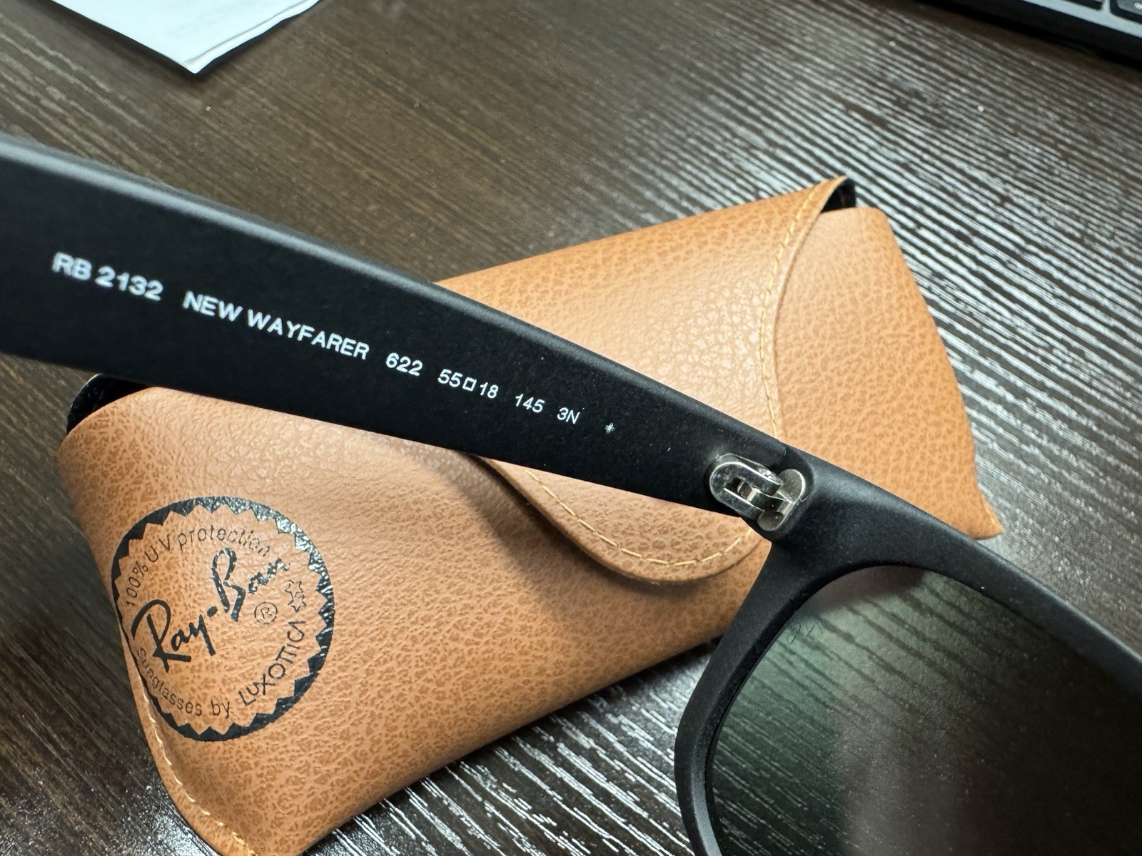 Ray-Ban Sunglasses RB2132 New Wayfarer Black Matte Frame Green Lenses Unisex