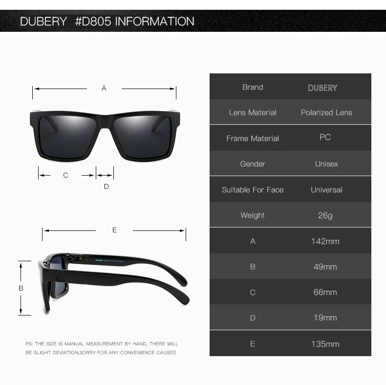 DUBERY Polarized Sunglasses Men Women Driving Sports Glasses Mirror Square UV400