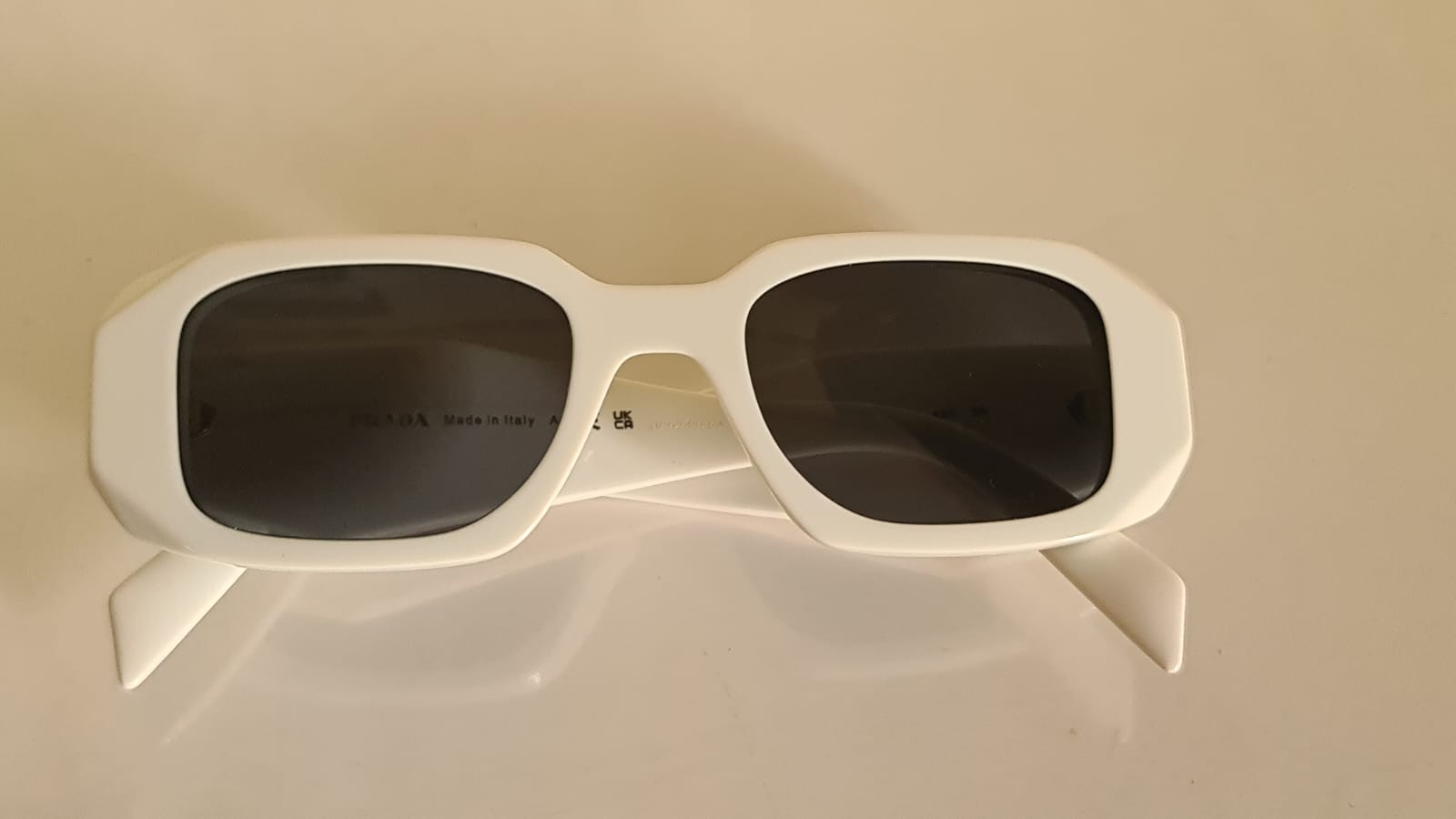 Prada Symbole SPR17W White Acetate Sunglasses Oversized Grey Lenses 49-20-145