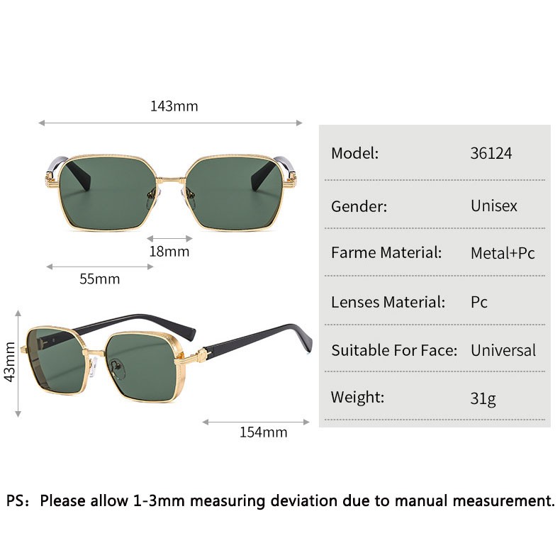 Unisex Metal Square Sunglasses Fashion Leisure Outdoor Sports Traveling Glasses