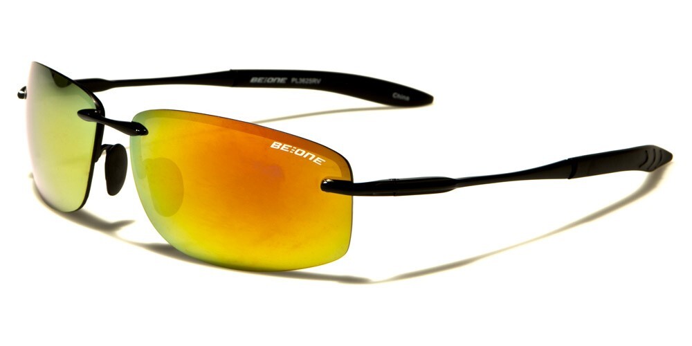 NEW RIMLESS POLARIZED SUNGLASSES MENS LADIES DESIGNER SPORTS WRAP MIRRORED METAL