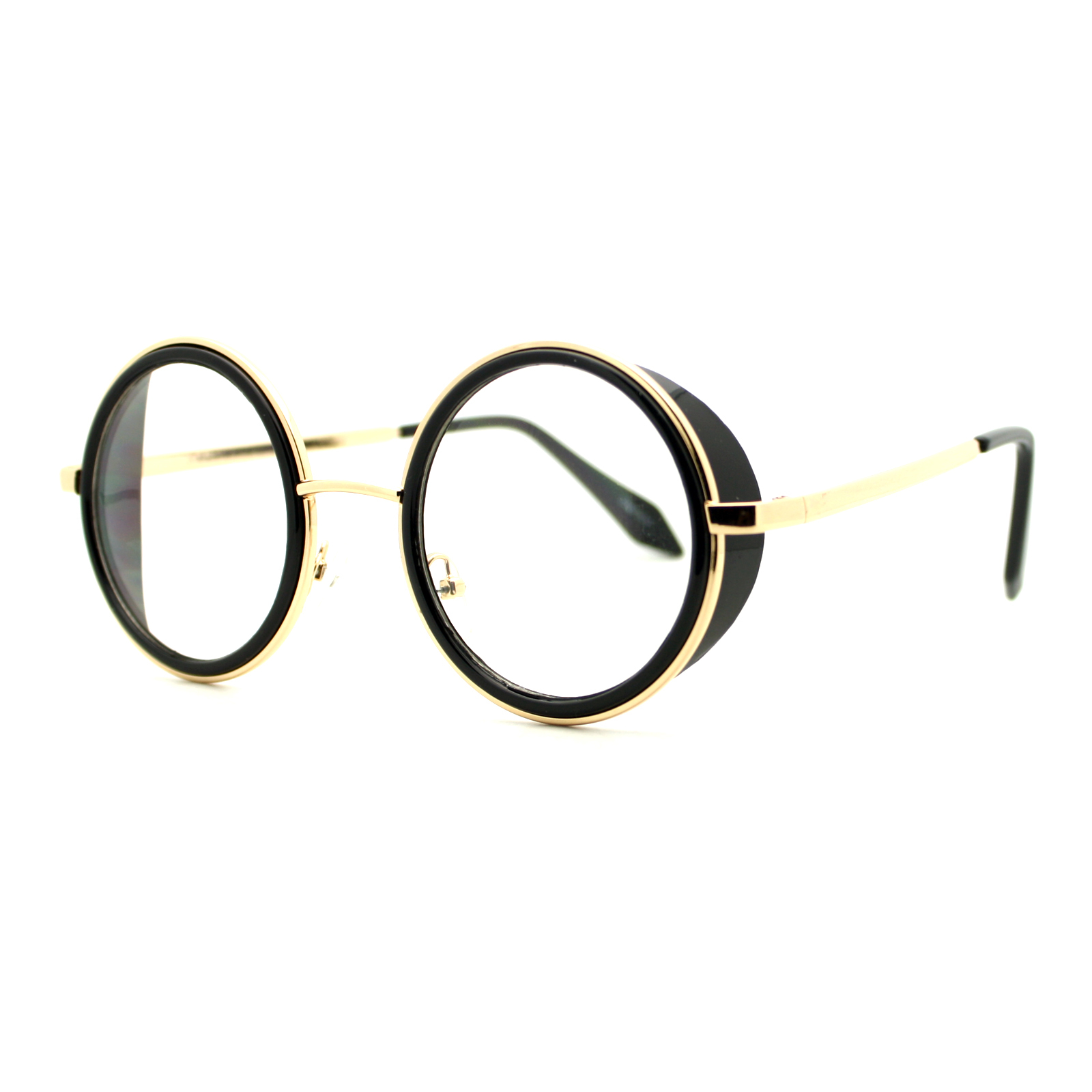 Double Rim Clear Lens Glasses Side Cover Round Circle Frame UV 400