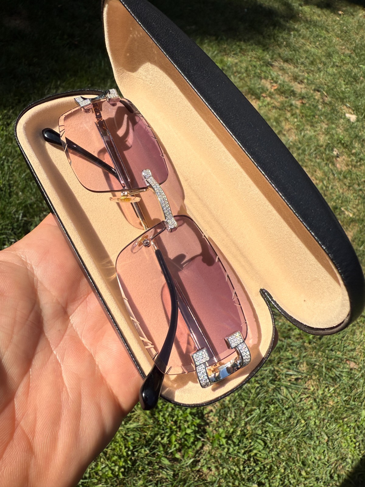 Real 925 Silver Big C VVS MOISSANITE Pink Purple Sunglasses – Iced Buffs Glasses