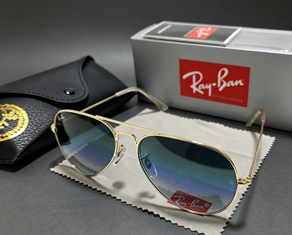 Ray-Ban RB3025 Aviator Pilot Sunglasses Gold Frame Gradient Blue Lens 58-14 mm