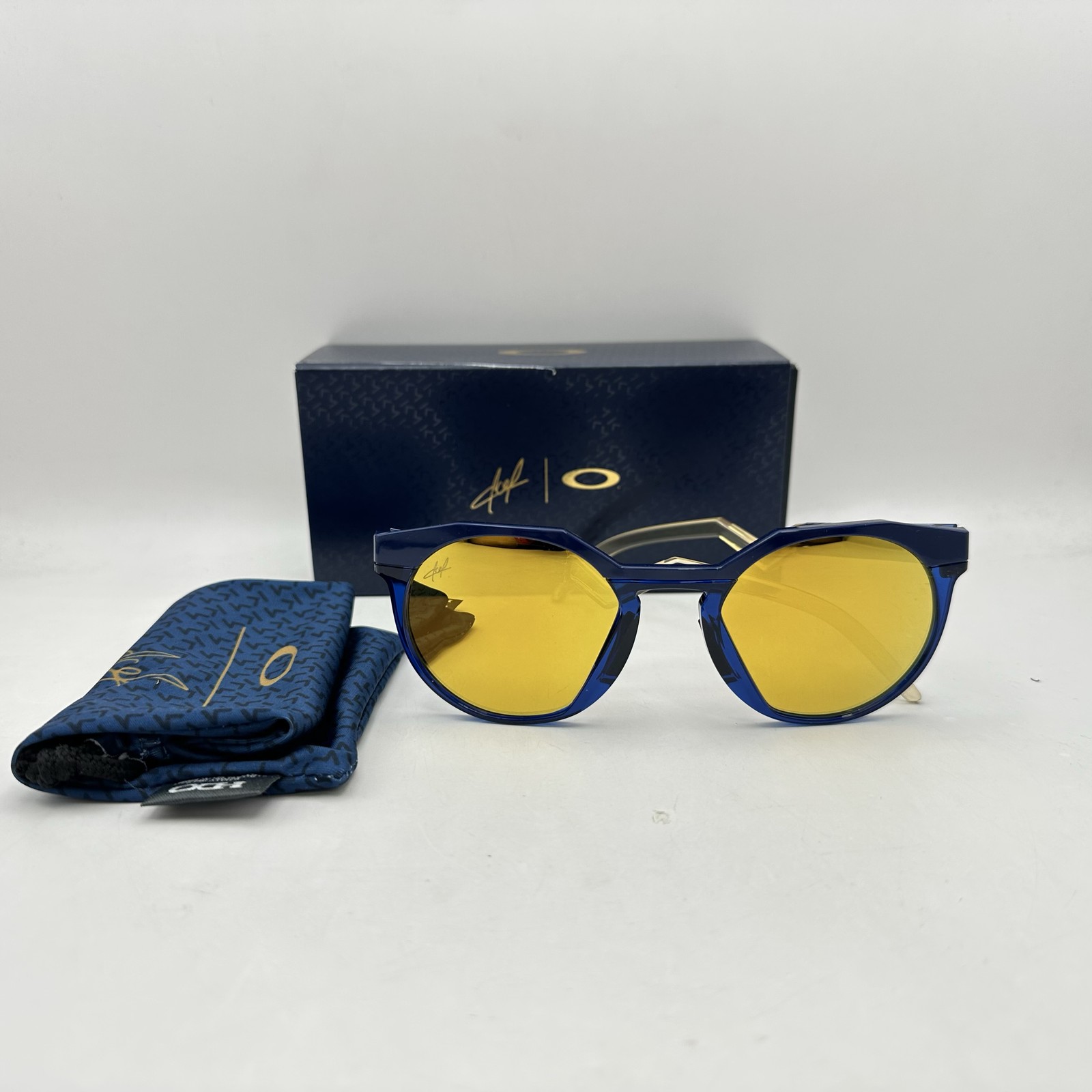 Oakley Mens HSTN Mybappe Series Irregular Polarized Mirror Sunglasses Navy/Gold