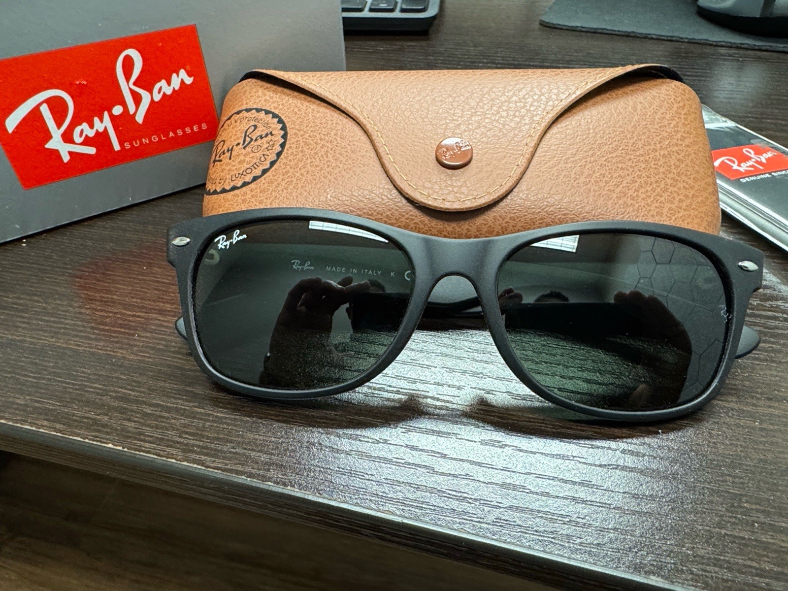 Ray-Ban Sunglasses RB2132 New Wayfarer Black Matte Frame Green Lenses Unisex