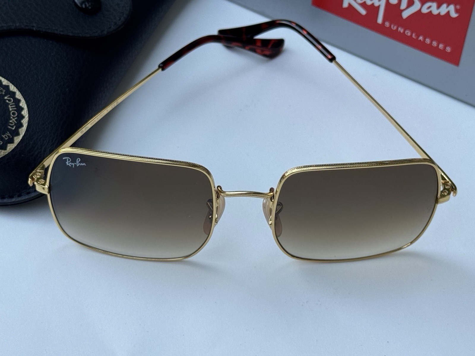 NEW Ray-Ban RB1971 9147/51 SQUARE CLASSIC Polished Gold Grad Brown Sunglasses 54