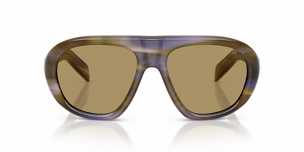 PRADA PR C05S 23G70G Stripped Laguna Green Olive Lens Sunglasses AUTHENTIC