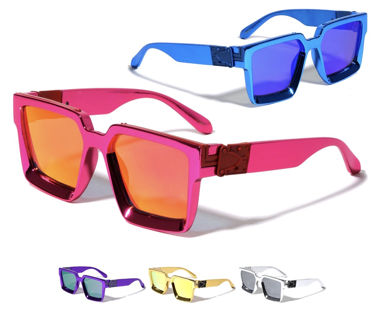 METALLIC OVERSIZED THICK BOLD SQUARE SUNGLASSES RETRO DESIGNER FASHION CLASSIC