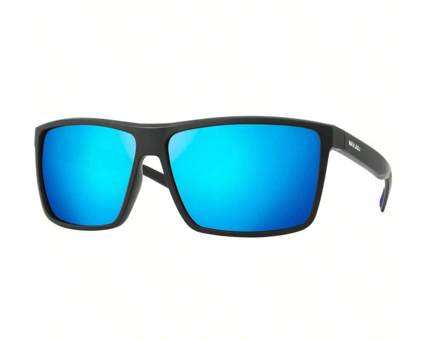 Men’s XXL Wide Fit Polarized Square Sunglasses TR90 Matte Black Blue Mirror Lens