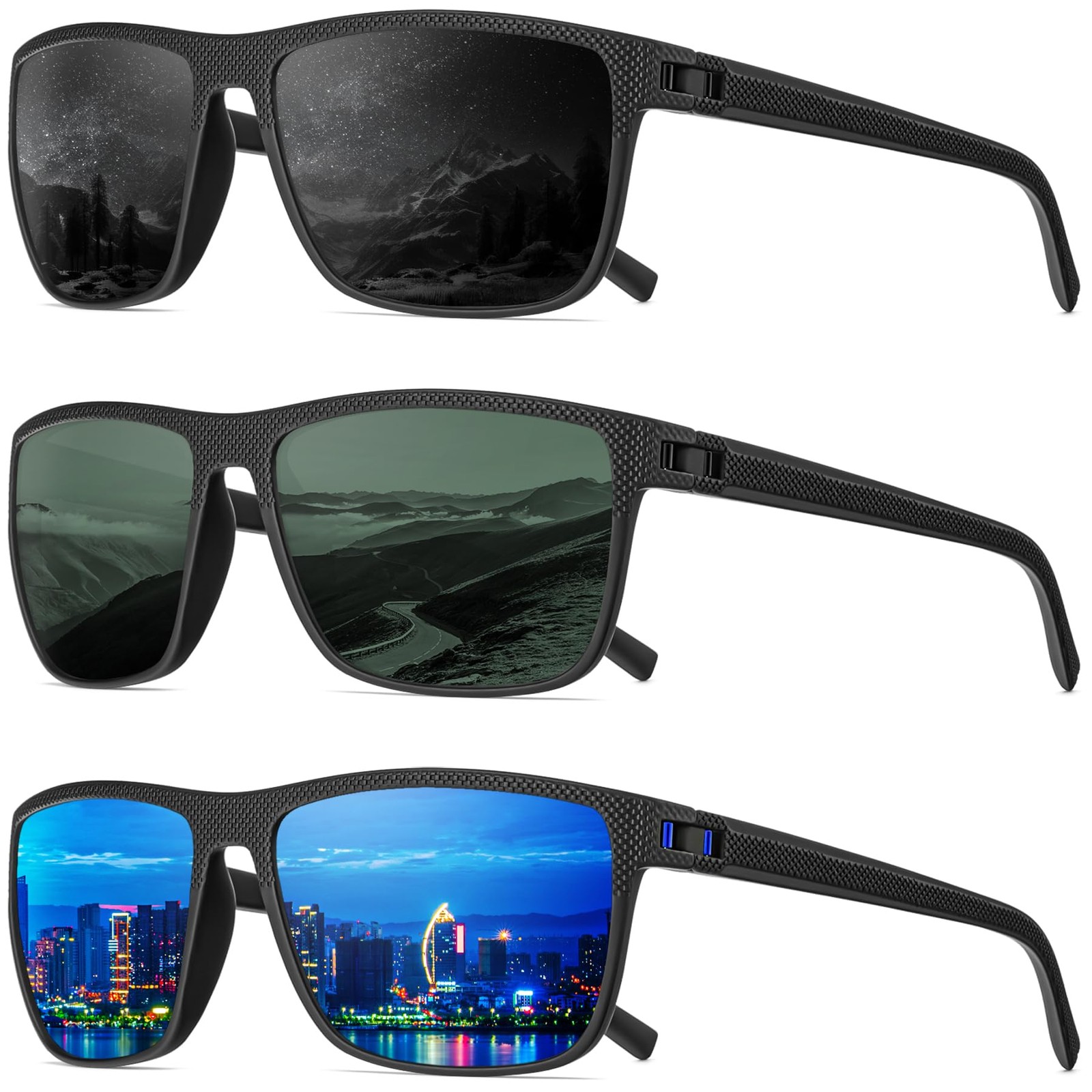 Men’s Polarized Retro Sports Sunglasses with UV400 Protection, Black/Dark Gre…