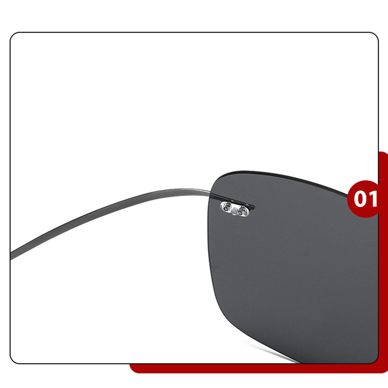 Metal Square Sports Polarized Rimless Sunglasses For Men Driving Retro Glasses