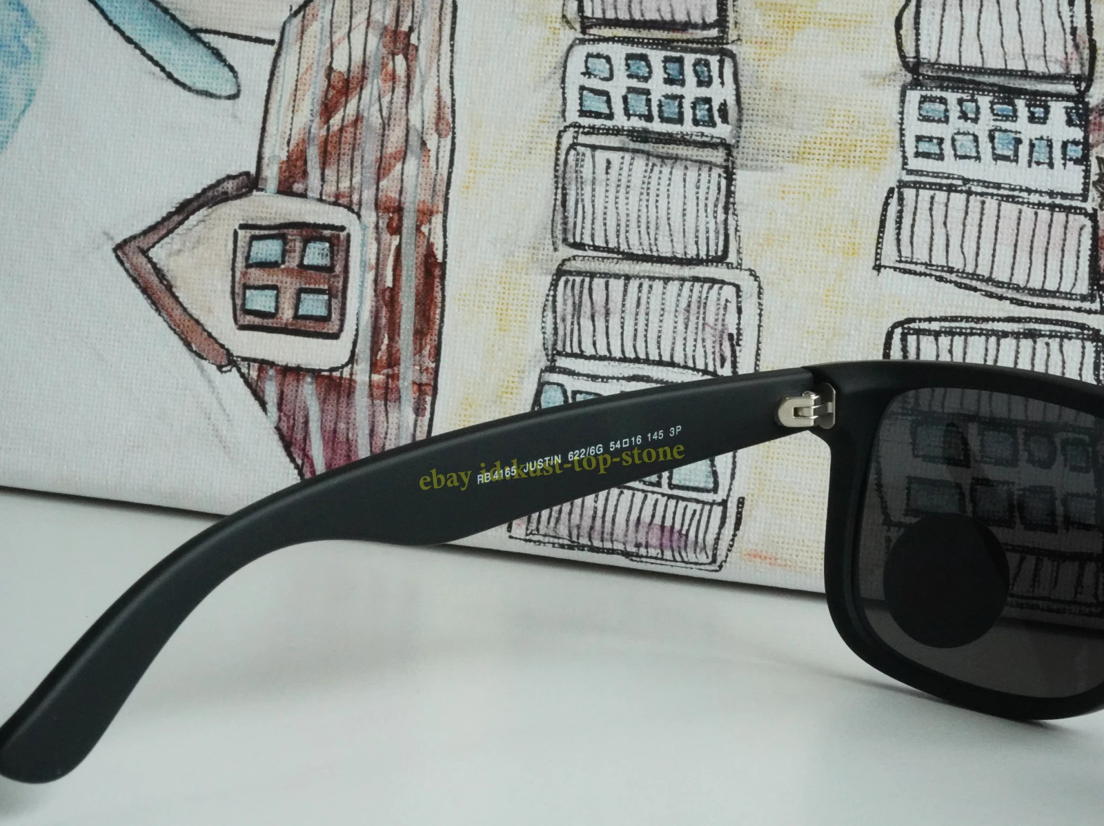 Ray-Ban Justin RB4165 Polarized Sunglasses Rubber Black Grey Mirror Silver 54mm