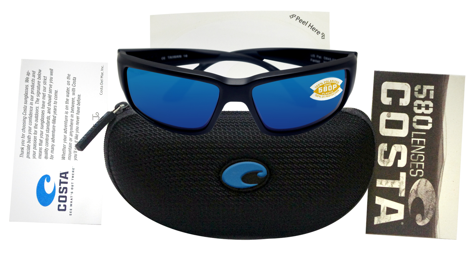 Costa Del Mar fantail matte black frame blue mirror polarized plastic lens