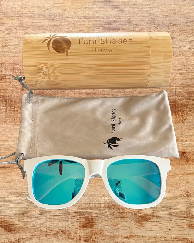 Lani Shades Polarized Floating Sunglasses White Blue Mirror w/ Case