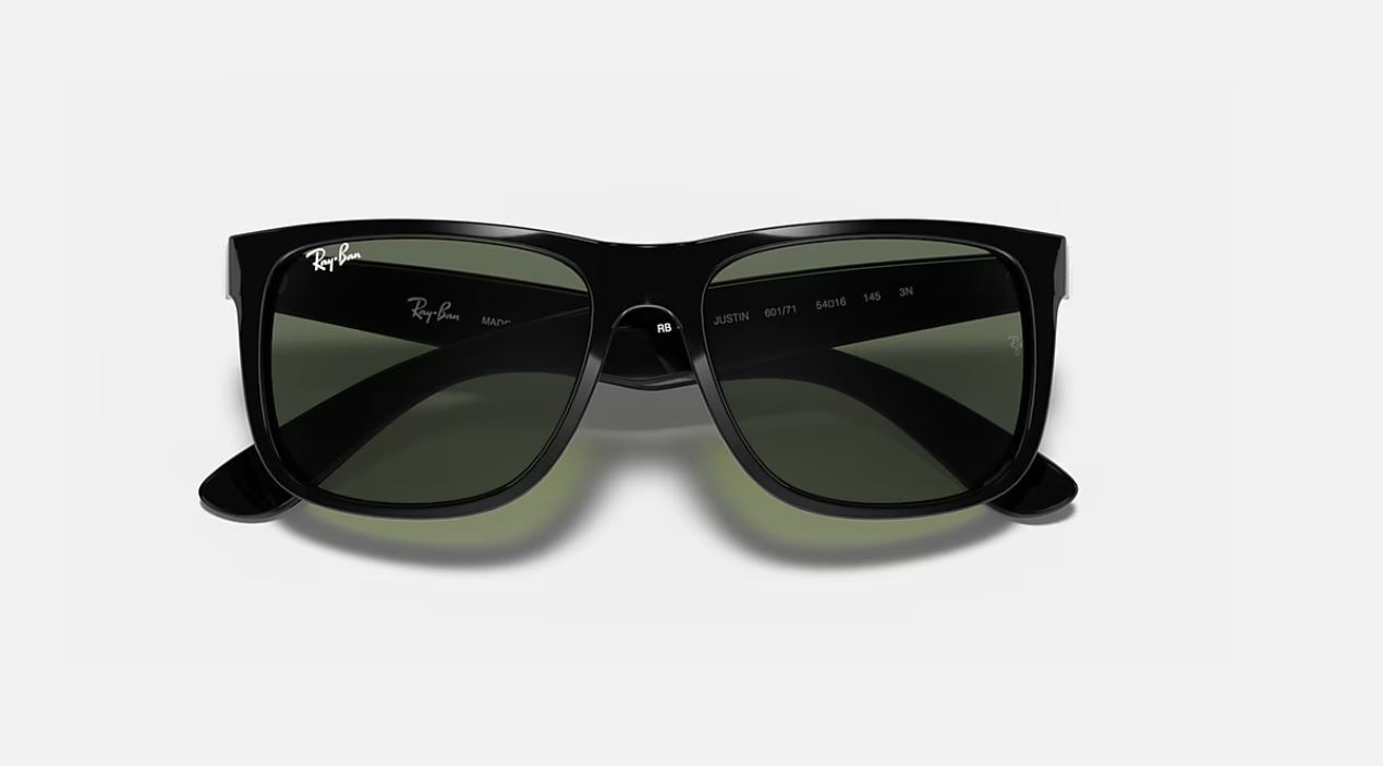 Ray-Ban Justin Classic Polished Black/Green 54 mm Sunglasses RB4165 601/71 54-16