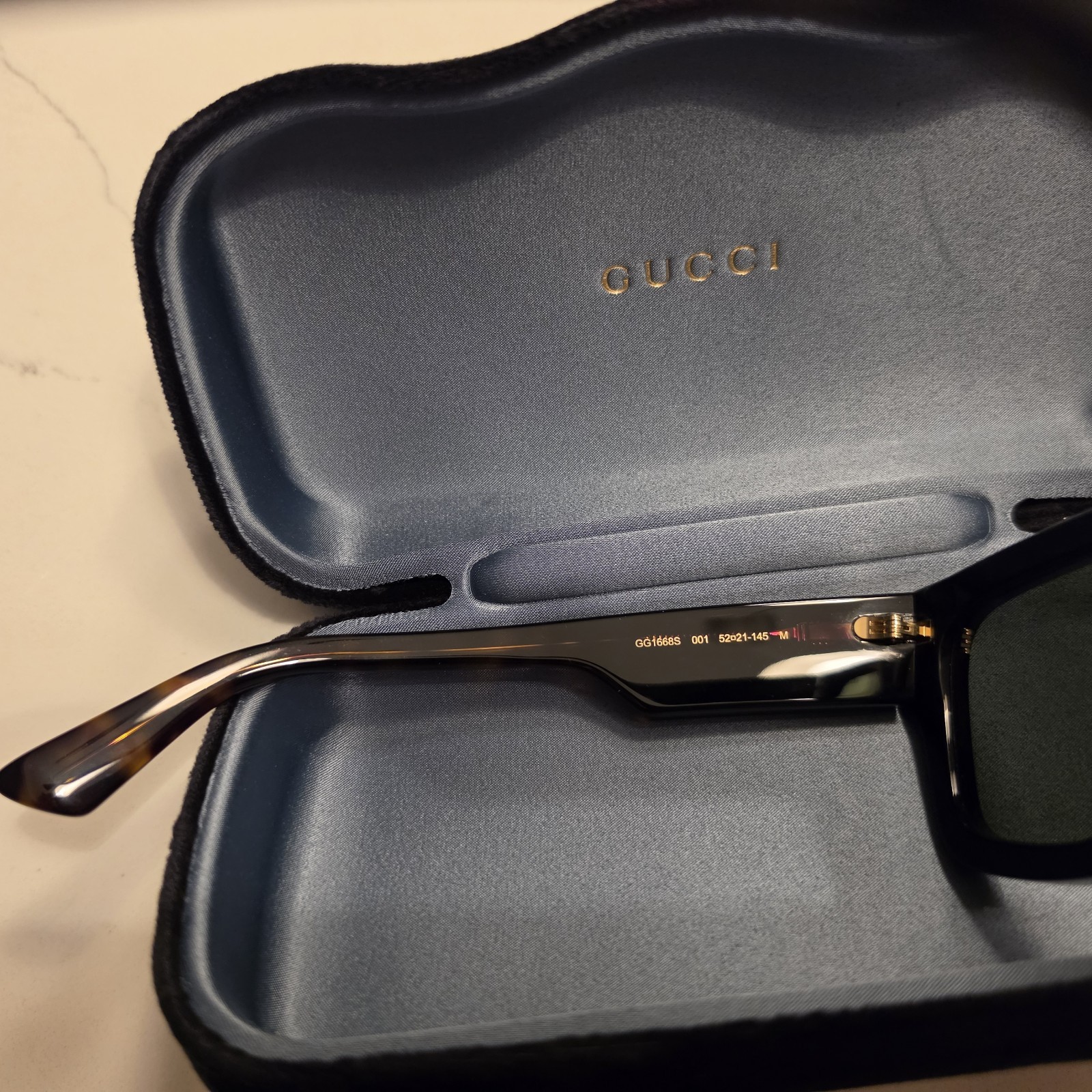 GUCCI GG1668S 001 Black Grey Havana Men’s Medium 52 mm Sunglasses