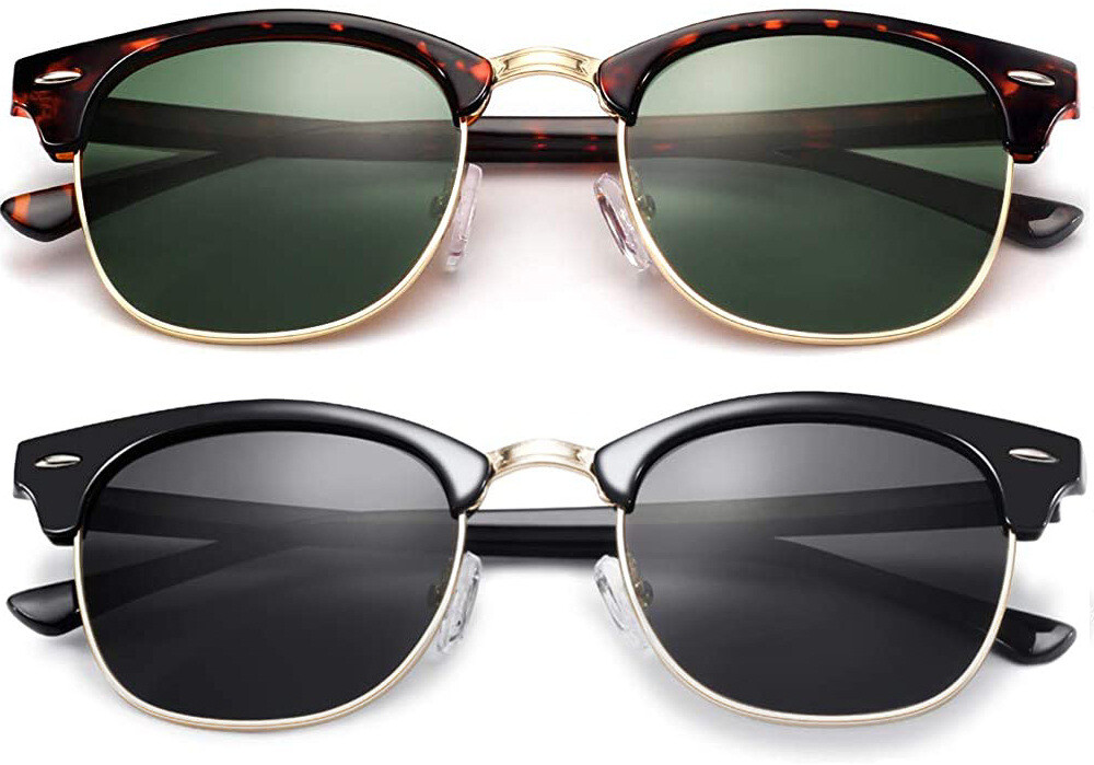Retro Vintage Polarized Sunglasses Mens UV400 Half Metal Frame ClubSunglassesUSA