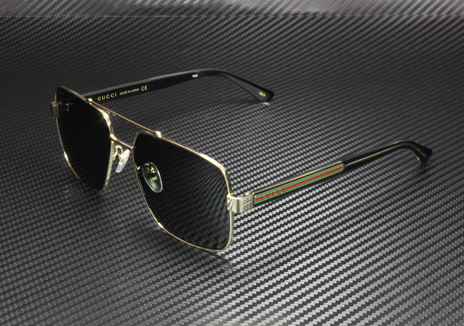 GUCCI GG0529S 001 Aviator Gold Black Crystal Grey 60 mm Men’s Sunglasses
