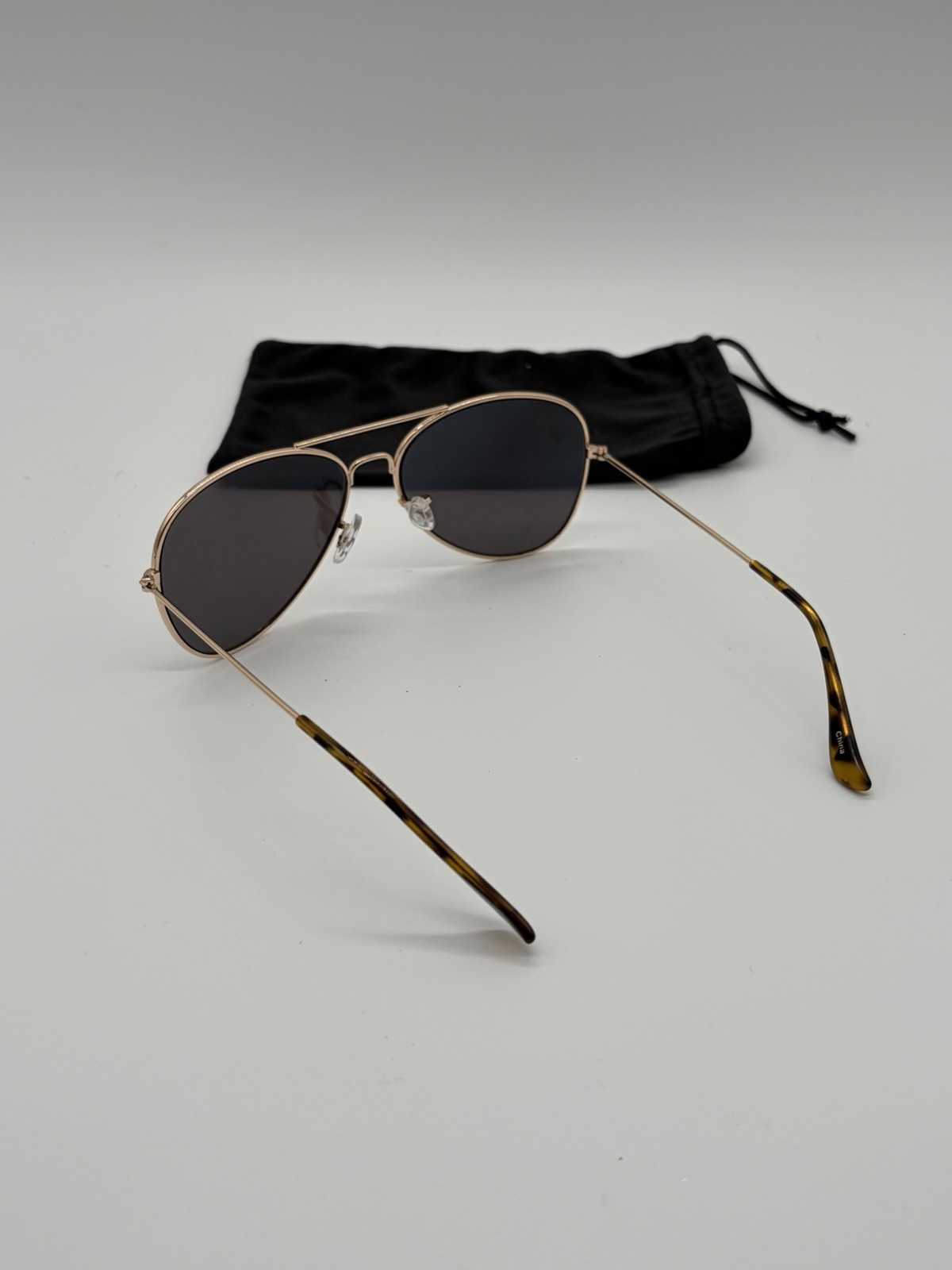Women’s Aviator Sunglasses Gold Tone Tortoise Arms Dark Lens Double Bridge