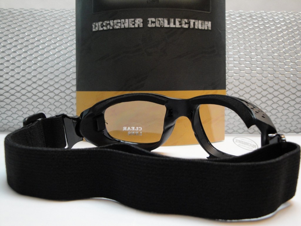 PADDED MOTORCYCLE RIDING GLASSES BIKER GOGGLES With Strap Black Frame Clear Lens
