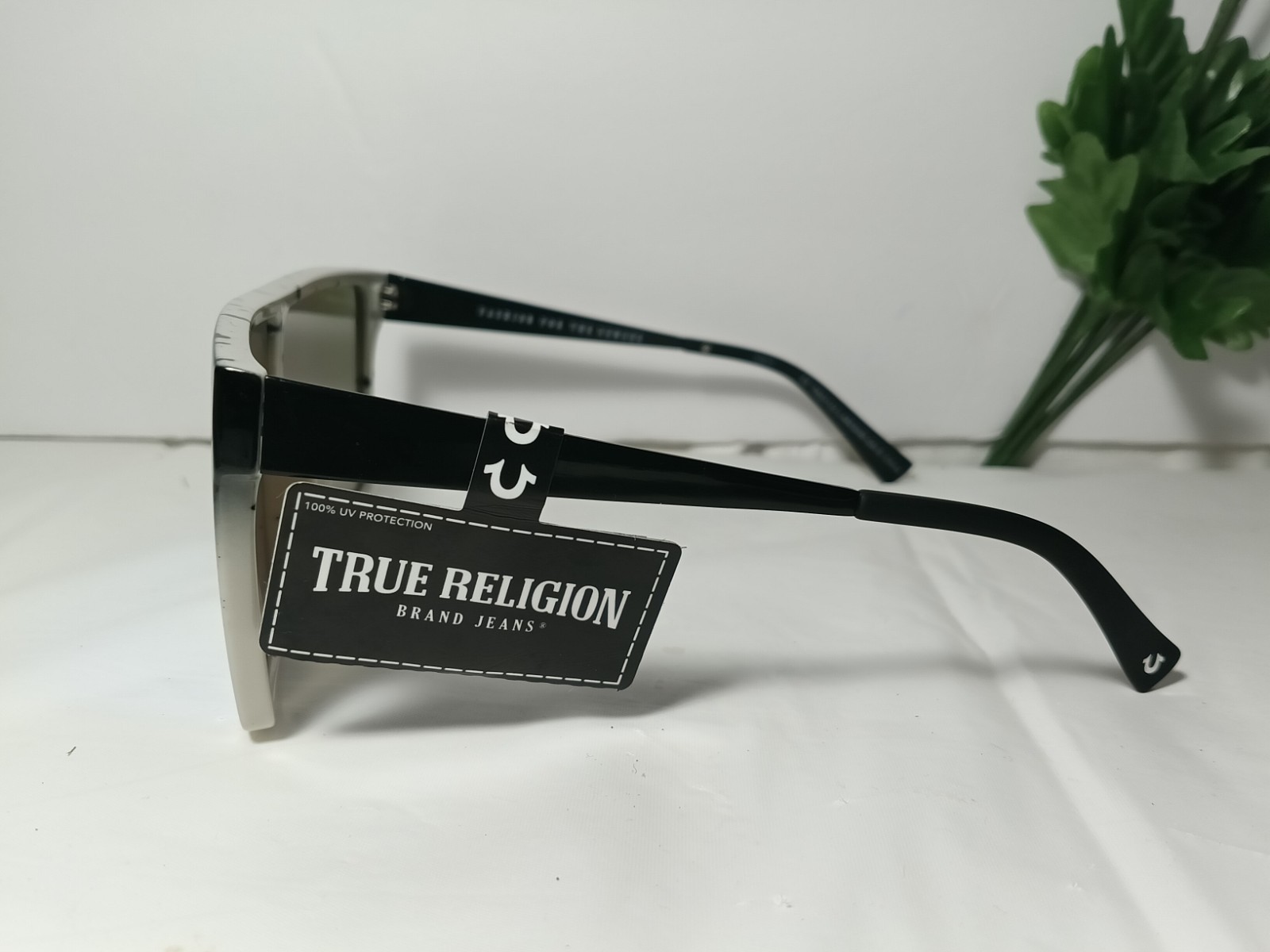 True Religion Men’s Shield Sunglasses Black Plastic Frame Blue Mirrored Lens