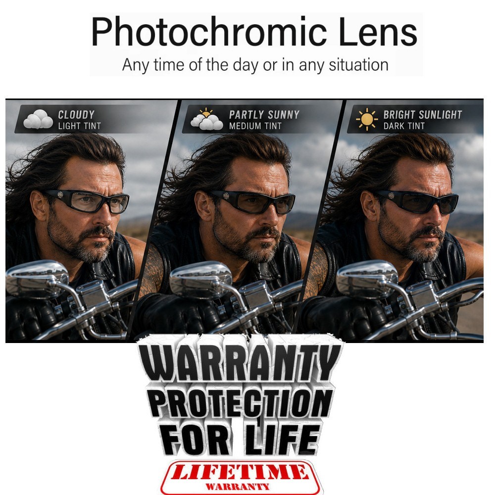 Transitional Motorcycle Sunglasses Photochromic Day Night Wind Resistant Glasses