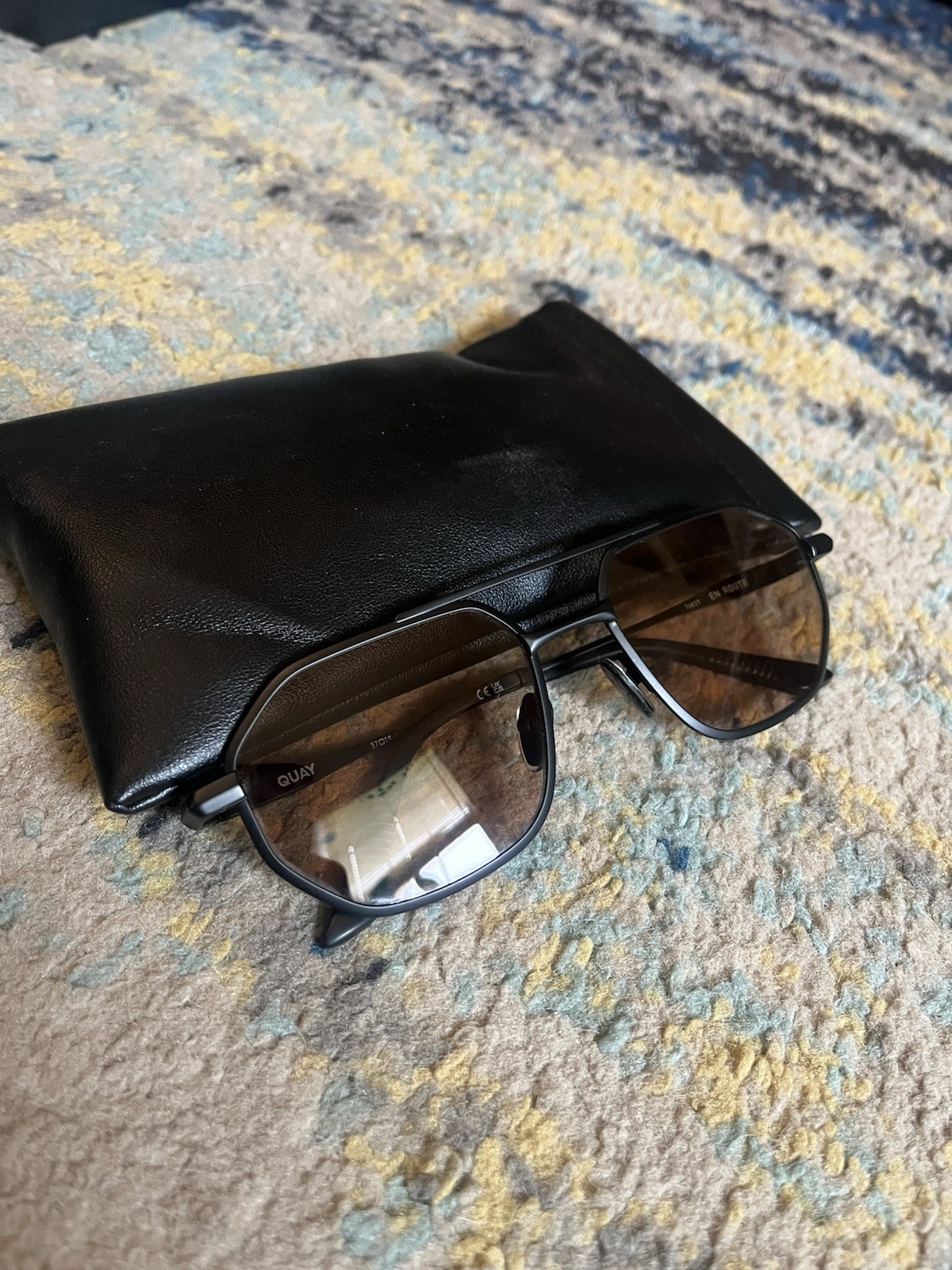 QUAY Men’s Square Sunglasses Black Metal Frame Brown Tinted Plastic Lenses