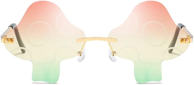 ENTHYI Mushroom Shape Sunglasses for Women Irregular Rimless Red/Yellow/Green