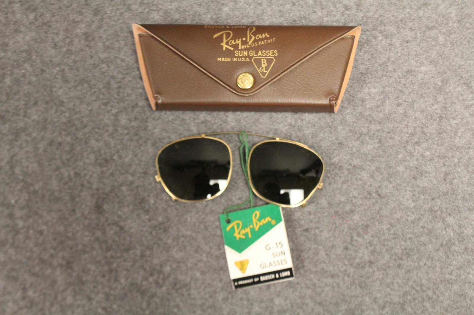 Vintage Ray Ban G-15 Clip On Sunglasses With Case Bausch & Lomb Made In USA
