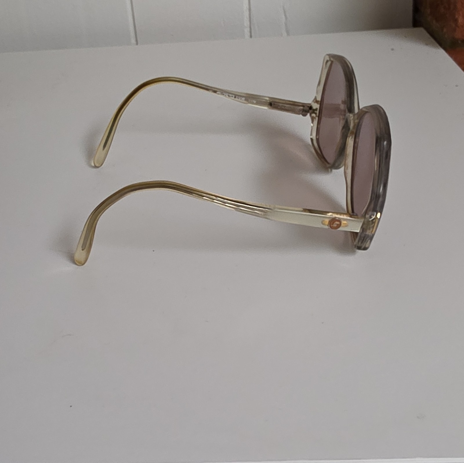 Elasta 5508 Square Sunglasses Clear Frame Purple Lenses 140mm Temples