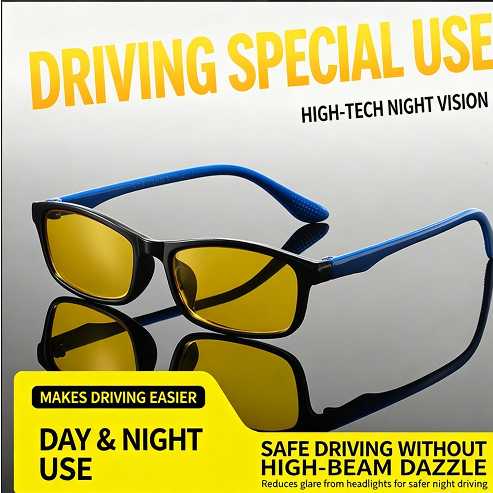4Pack Night Vision Tinted Myopia Glasses Square Frame For Men Women0.5-4.0