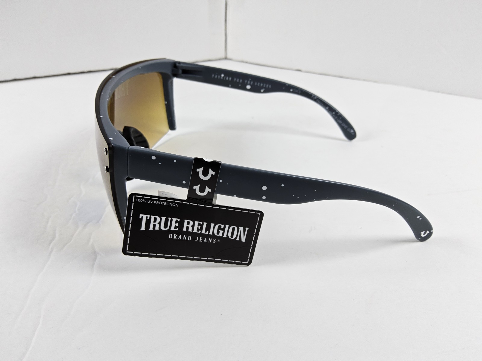 True Religion 100% UV Protection Logo Shield Speckle Reflective Sunglasses