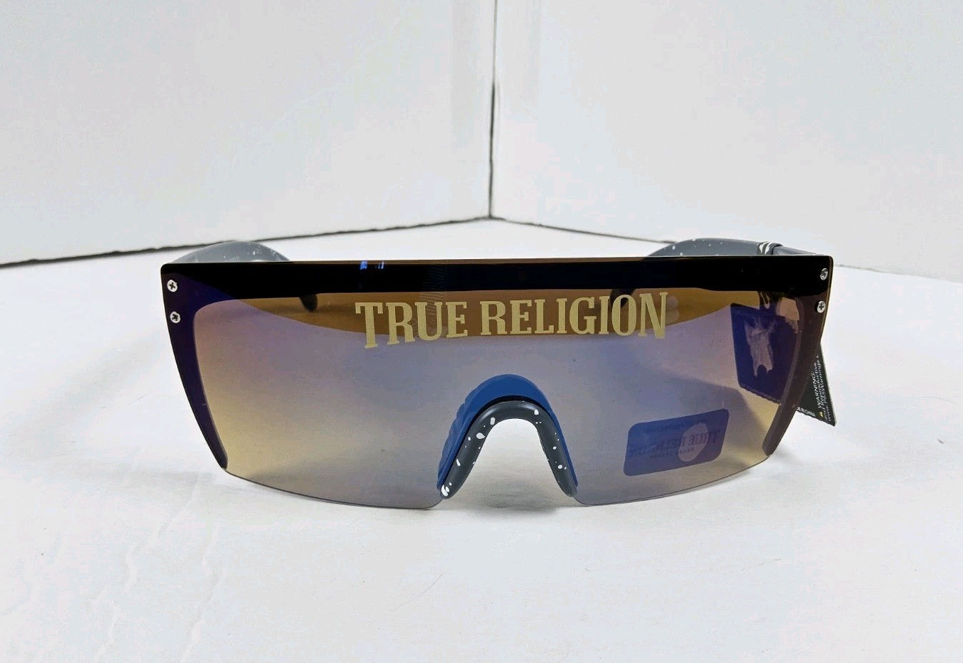 True Religion 100% UV Protection Logo Shield Speckle Reflective Sunglasses