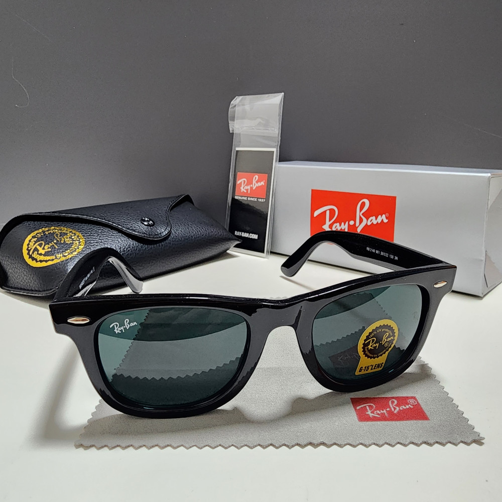 Ray-Ban RB2140 904 Wayfarer Sunglasses Black Frame Glass Gray Lens 50-22 mm