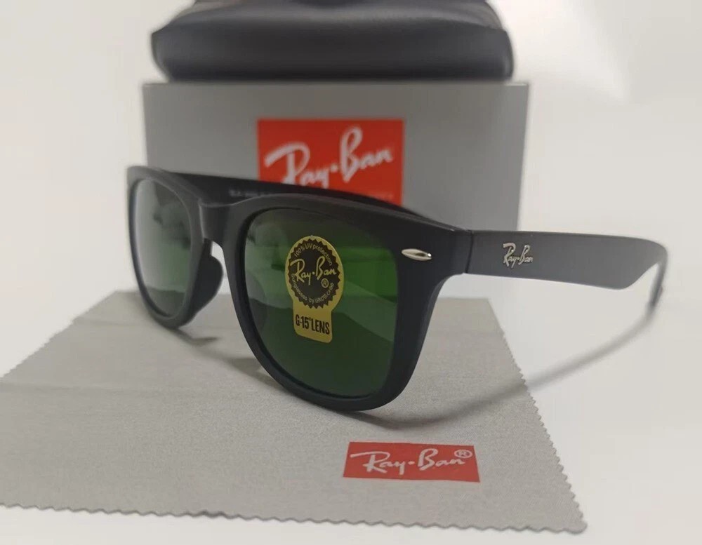 Ray-Ban Wayfarer RB2140 Sunglasses Gloss Black Frame G15 Green Lens
