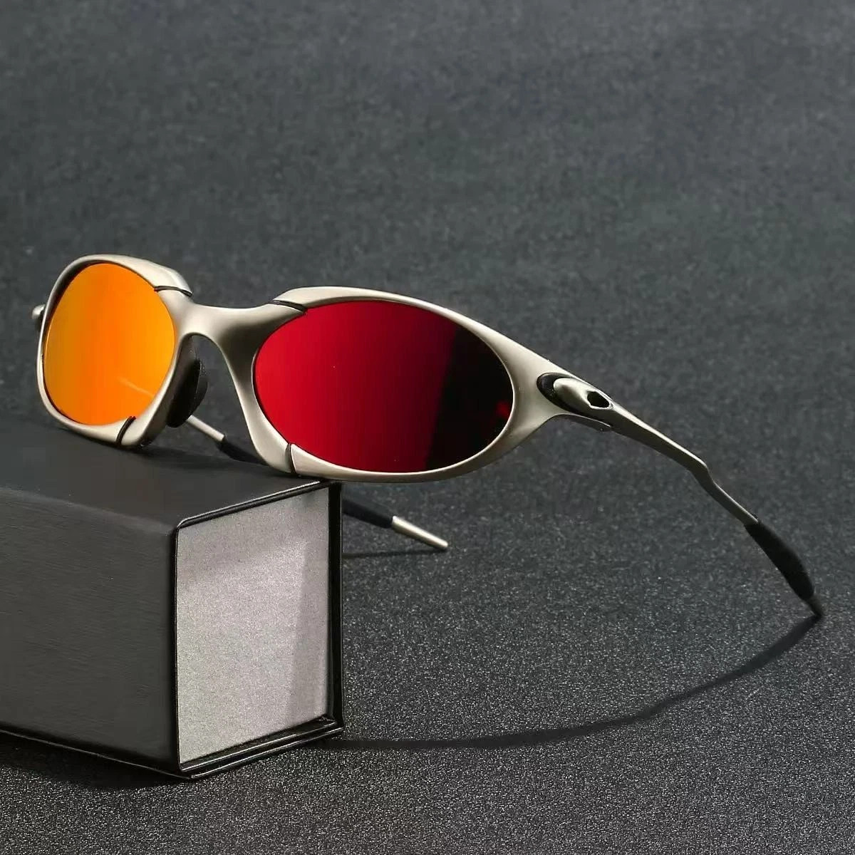 Oakley Romeo X-Metal Sunglasses, Silver Frame, Red Lens