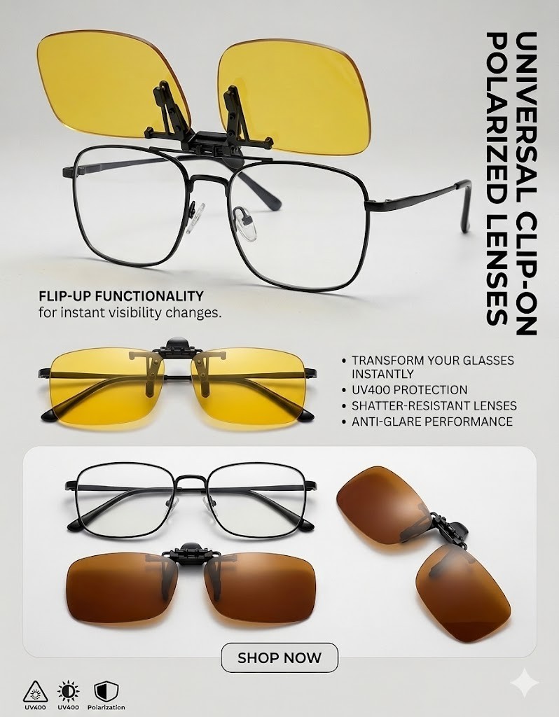 Polarized Sunglasses Flip Up Clip On Men Women 100% UV400 Protection With Pouch