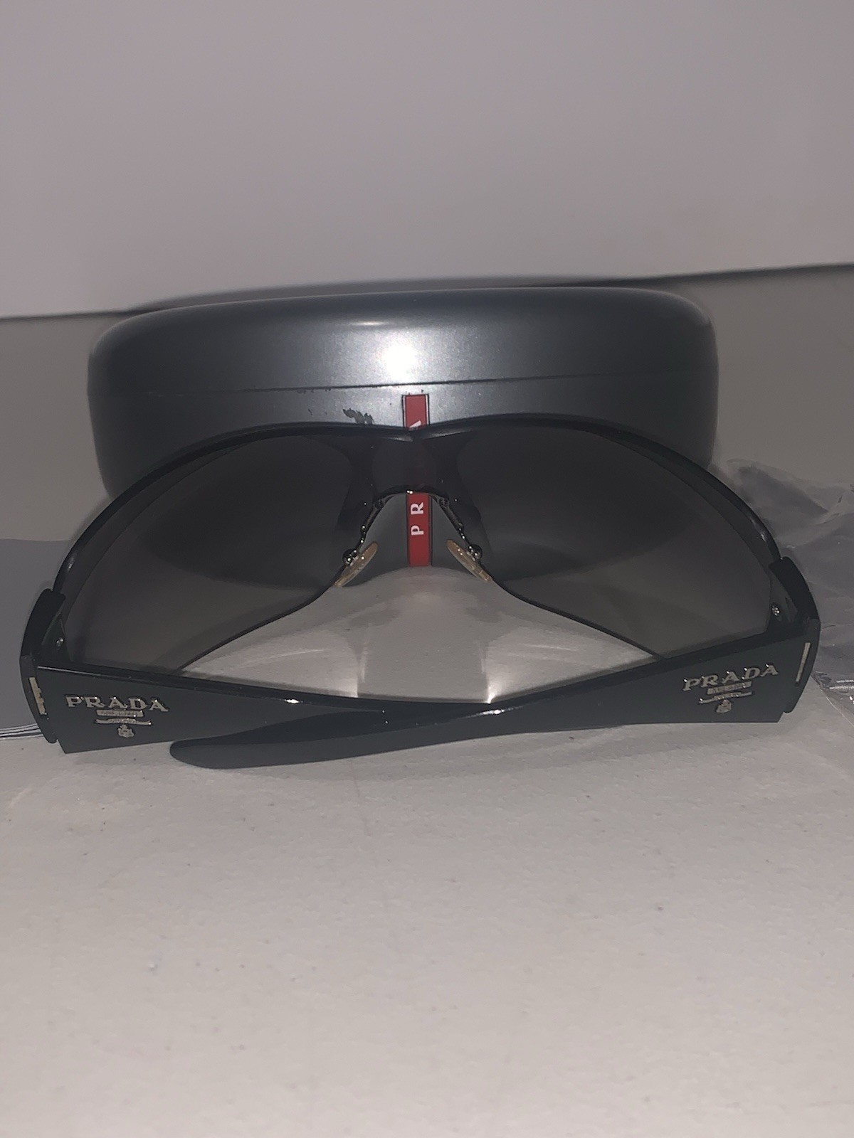 Authentic Prada SPR22M 1AB-3M1 Black Shield Sunglasses w/ Original Case & Cloth