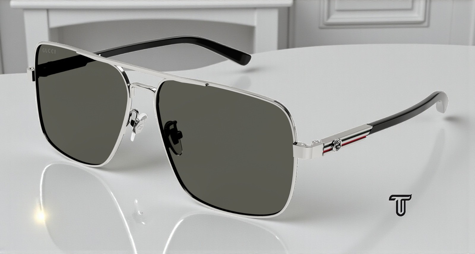 GUCCI GG1289S 001 Rectangular Metal Ruthenium Black Grey 62 mm Men’s Sunglasses