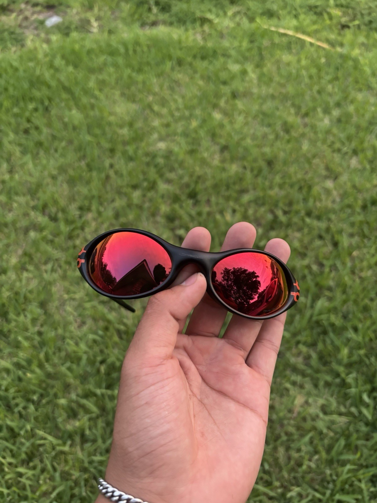Vintage Oakley x Brain Dead Eye Jacket Matte Black Red Flame Y2K Sunglasses